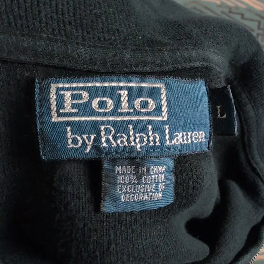 Polo Ralph Lauren 1/4 Zip Pullover Sweater Size L Large boxy Fit Black Cotton
